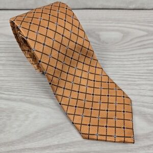 COUNTESS MARA Men's 100% Silk Necktie Designer Geometric Diamond Orange Blue